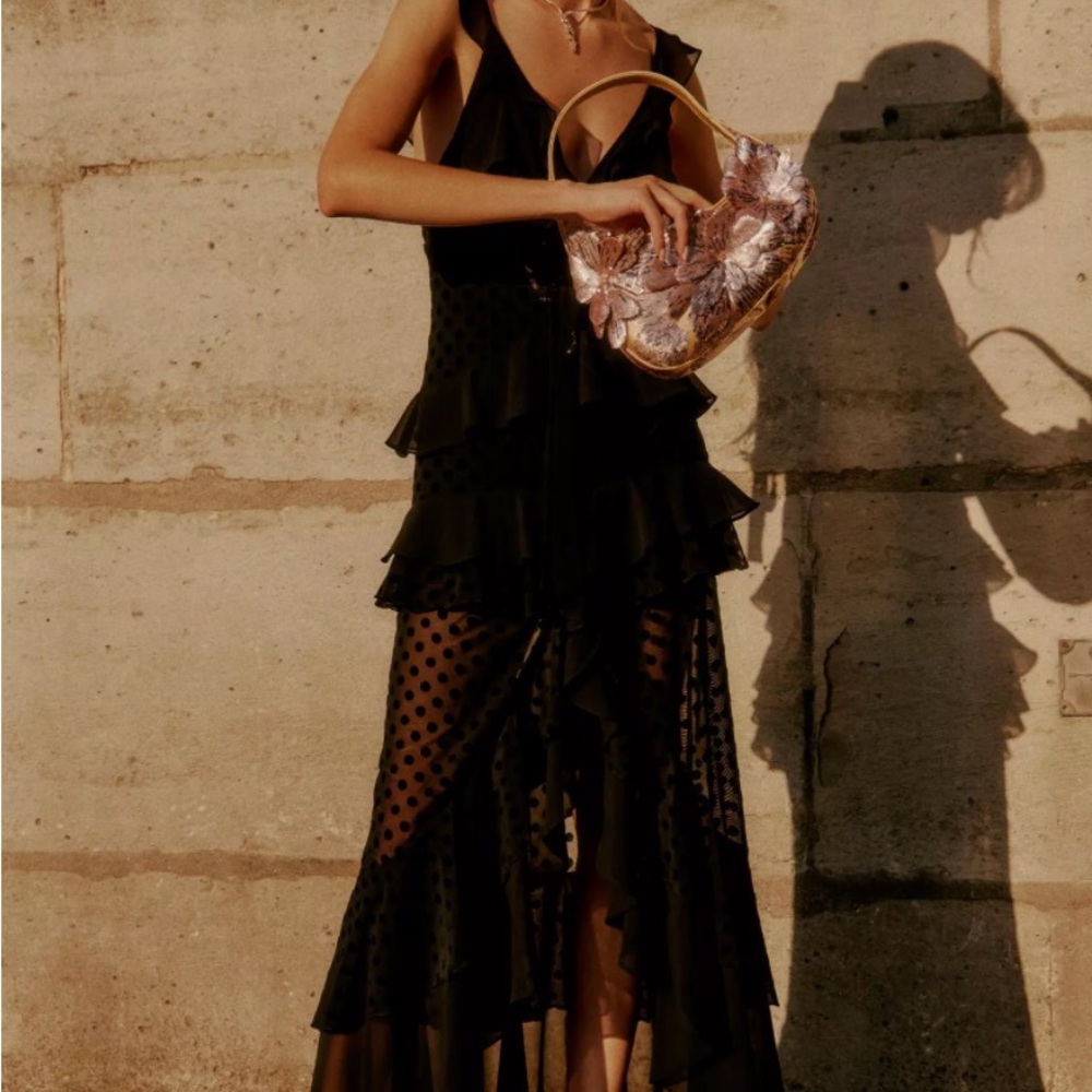 Elegant Black Ruffled Anthropologie Dress